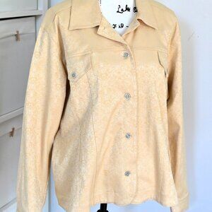 Susan Graver Style Blazer Jacket Gold Floral Jacquard Button Up Size XL